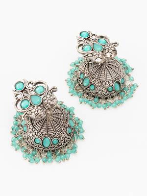  silver plated stone oxidized jhumka earrings 3