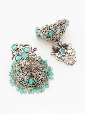  silver plated stone oxidized jhumka earrings 4