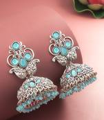  silver plated stone oxidized jhumka earrings