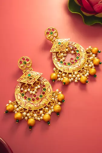  royal gold plated multicolor chandelier earrings