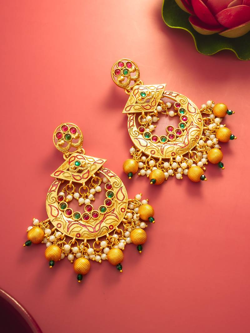  royal gold plated multicolor chandelier earrings