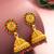  traditional gold plated green and pink stone jhumka earrings