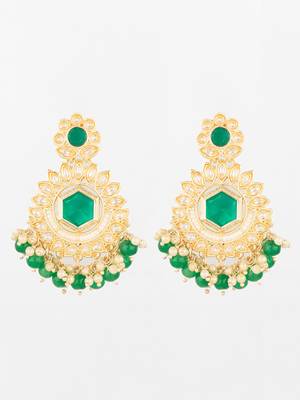  green kundan chandelier drop earrings with beaded detailing 2