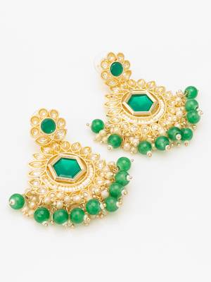  green kundan chandelier drop earrings with beaded detailing 3