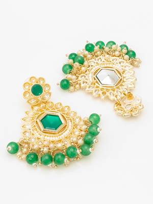  green kundan chandelier drop earrings with beaded detailing 4