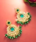  green kundan chandelier drop earrings with beaded detailing
