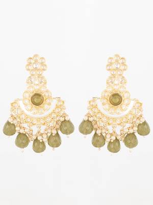  olive green kundan chandelier earrings with faceted drops 2