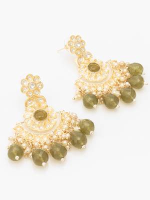  olive green kundan chandelier earrings with faceted drops 3
