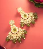  olive green kundan chandelier earrings with faceted drops
