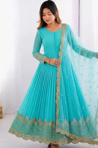 Women's faux georgette embroidered sequence work gown with net dupatta ready to wear
