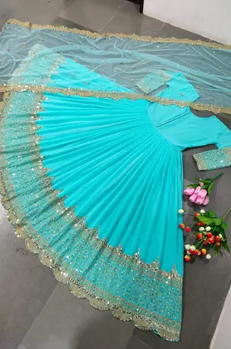 Women's faux georgette embroidered sequence work gown with net dupatta ready to wear