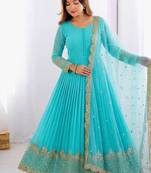 Women's faux georgette embroidered sequence work gown with net dupatta ready to wear