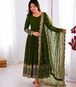 Women's faux georgette embroidered sequence work gown with net dupatta ready to wear