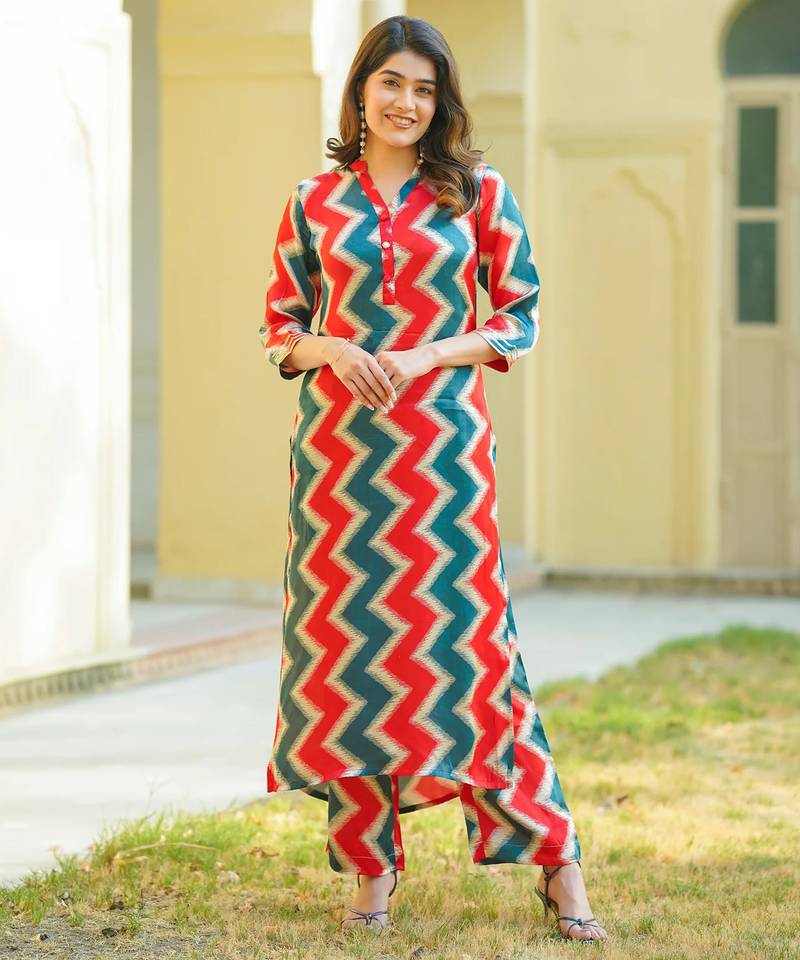 Multicolor muslin printed kurta set