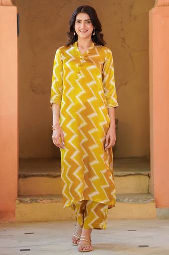 Yellow muslin printed kurta set