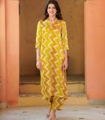 Yellow muslin printed kurta set
