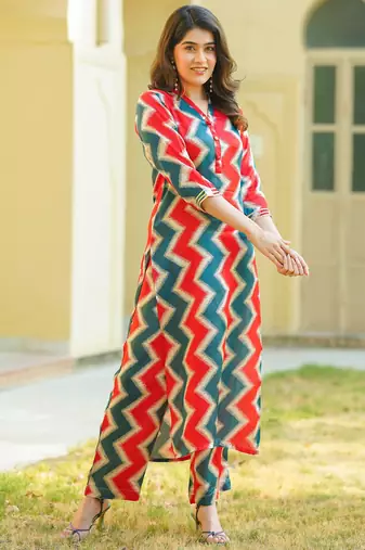 Multicolor muslin printed kurta set
