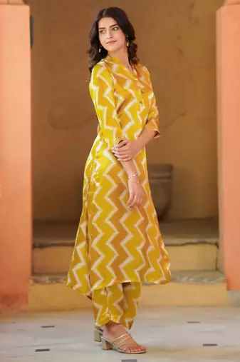 Yellow muslin printed kurta set
