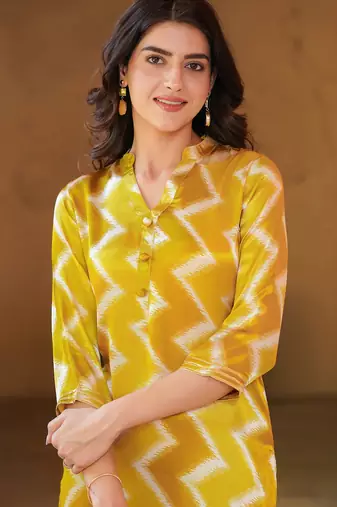 Yellow muslin printed kurta set