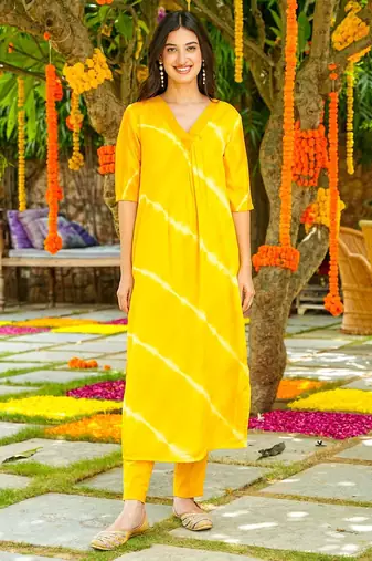 Yellow muslin printed Kurta set