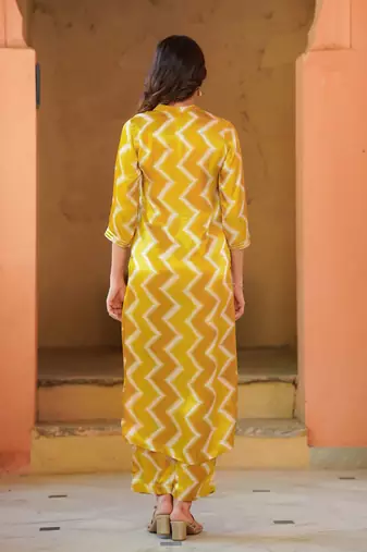 Yellow muslin printed kurta set