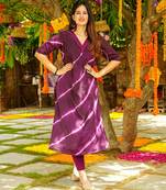 Purple  muslin printed kurta set