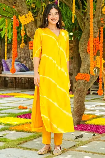 Yellow muslin printed Kurta set