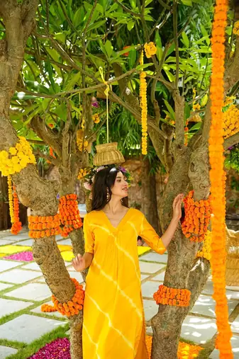 Yellow muslin printed Kurta set
