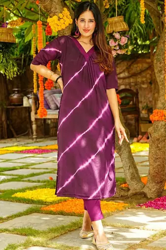 Purple  muslin printed kurta set