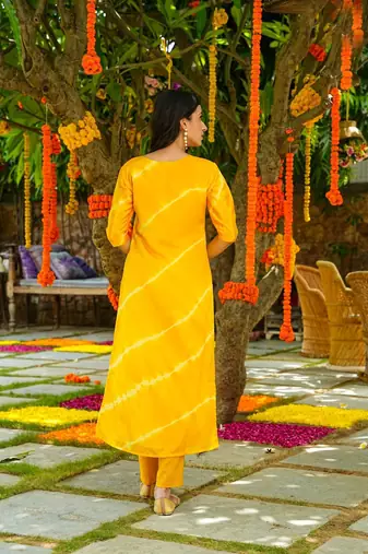 Yellow muslin printed Kurta set