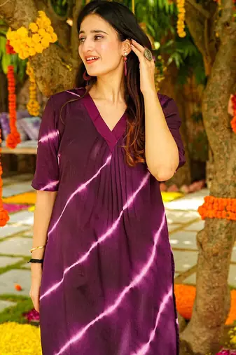 Purple  muslin printed kurta set