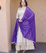 white anarkali gown set with designer dupatta