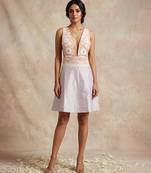 Champagne pink embroidered chanderi cotton dress