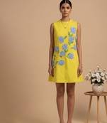 Yellow embroidered cotton poplin dress