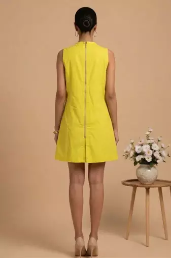Yellow embroidered cotton poplin dress