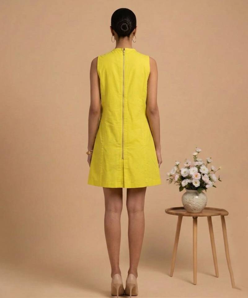 Yellow embroidered cotton poplin dress