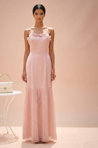 Pink embroidered imported satin gown