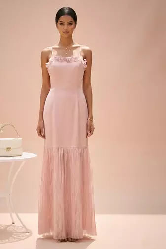 Pink embroidered imported satin gown