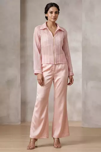 Champagne pink imported satin co ord set