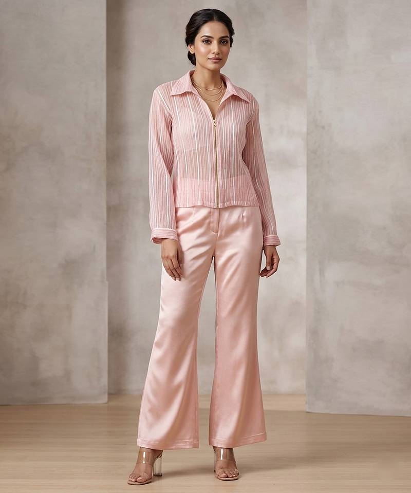 Champagne pink imported satin co ord set