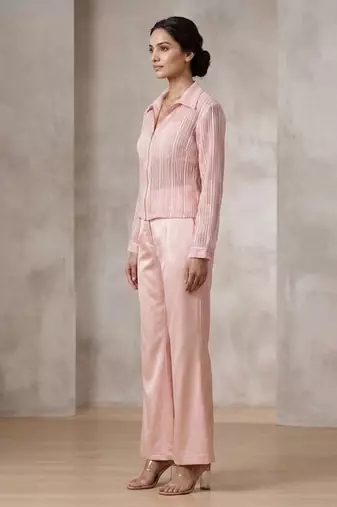 Champagne pink imported satin co ord set