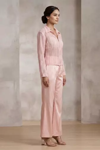 Champagne pink imported satin co ord set