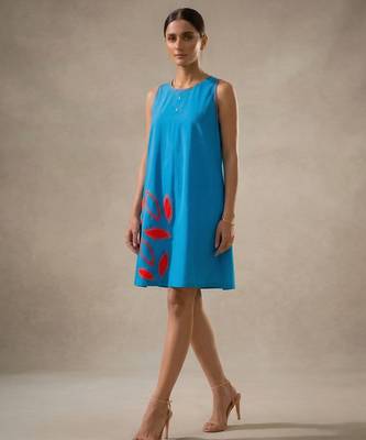 Blue embroidered cotton poplin dress 1