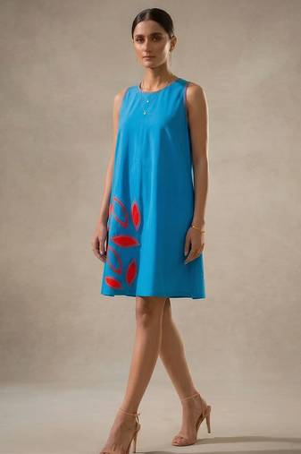 Blue embroidered cotton poplin dress