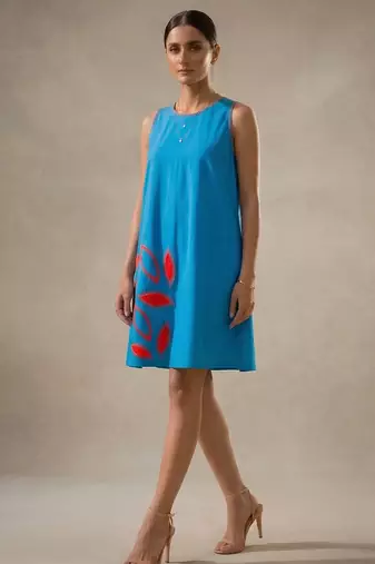 Blue embroidered cotton poplin dress