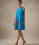 Blue embroidered cotton poplin dress