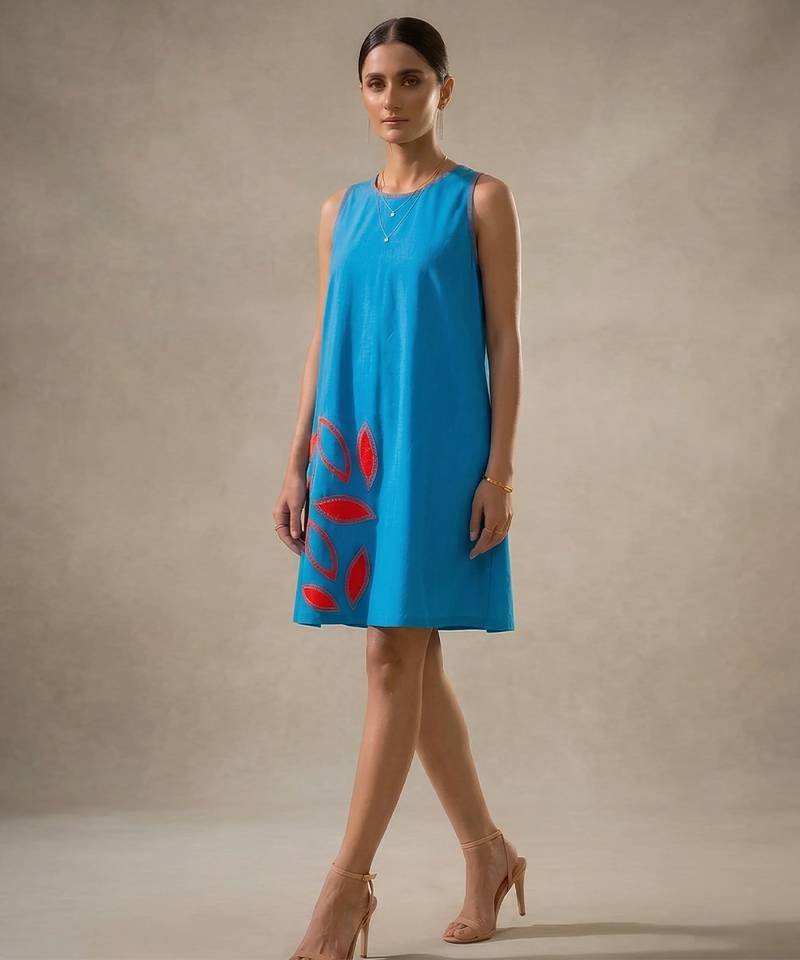 Blue embroidered cotton poplin dress