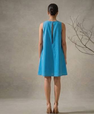 Blue embroidered cotton poplin dress 2