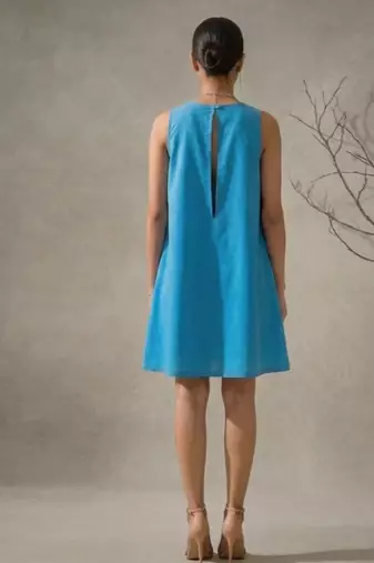 Blue embroidered cotton poplin dress
