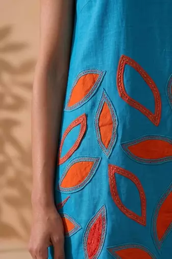 Blue embroidered cotton poplin dress